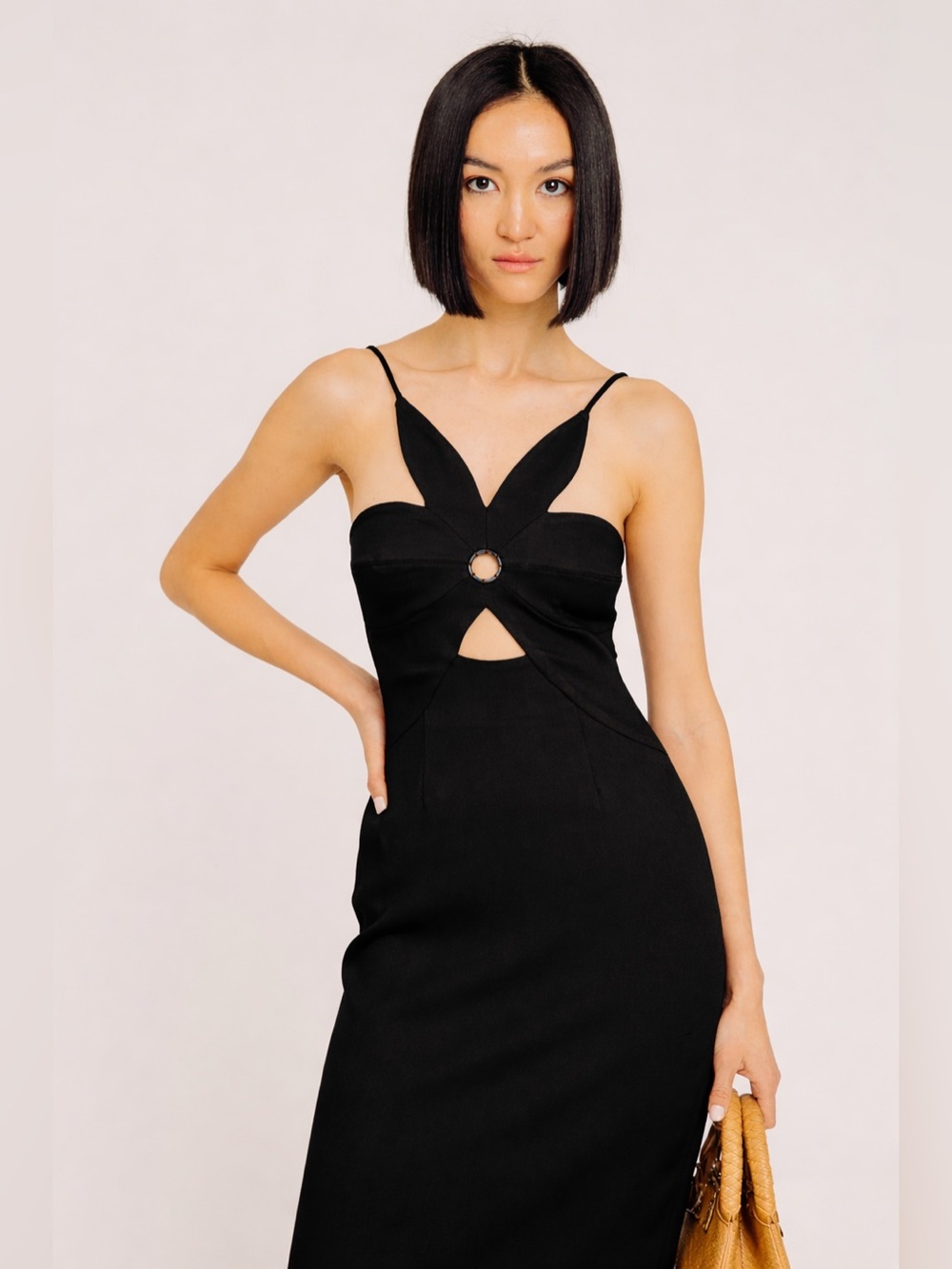Black Torn by Ronny Kobo Anna 
Midi Dress with Halter Cutout Detail Size Small - Picture 2 of 9